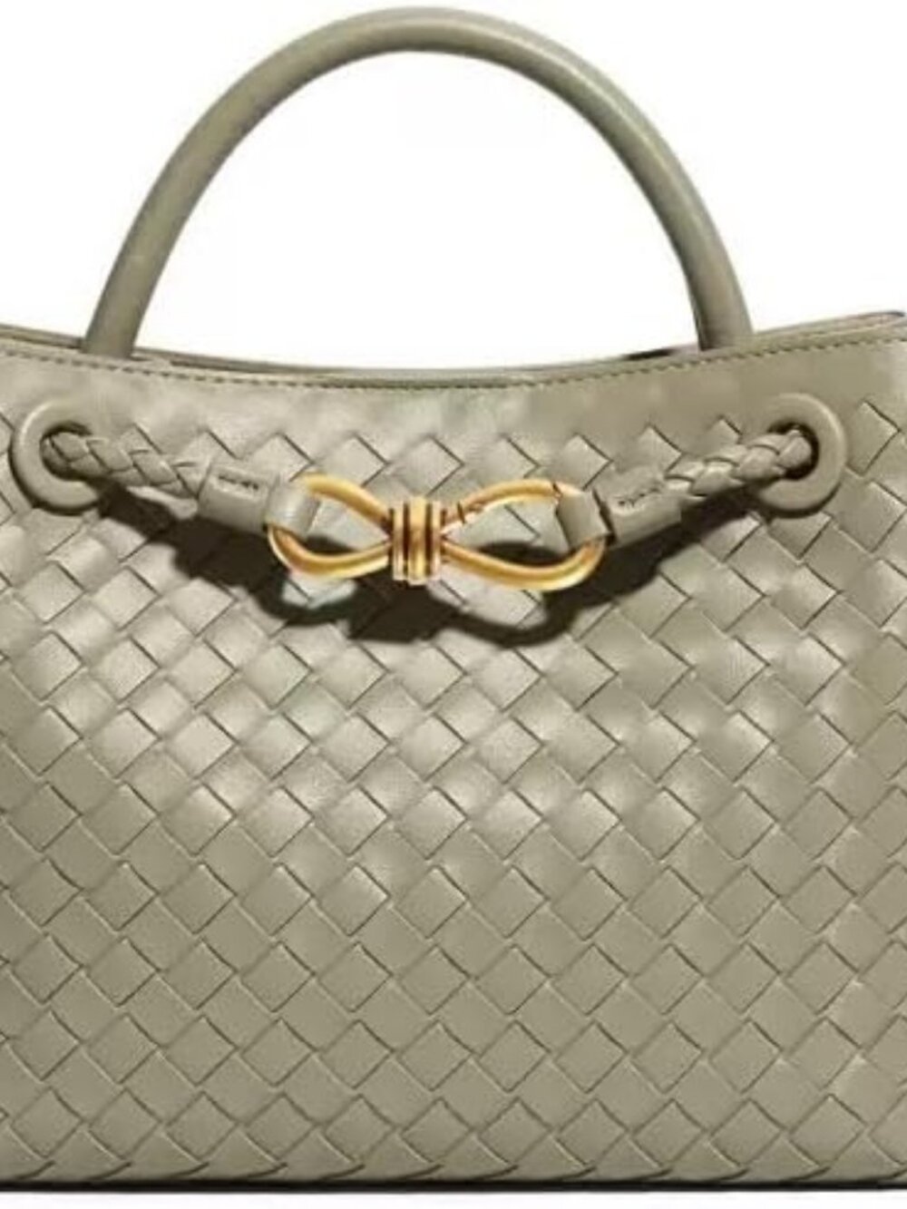 Women's Stone Green Woven Leather Tote Handle Designer Handbag Shoulder Bag